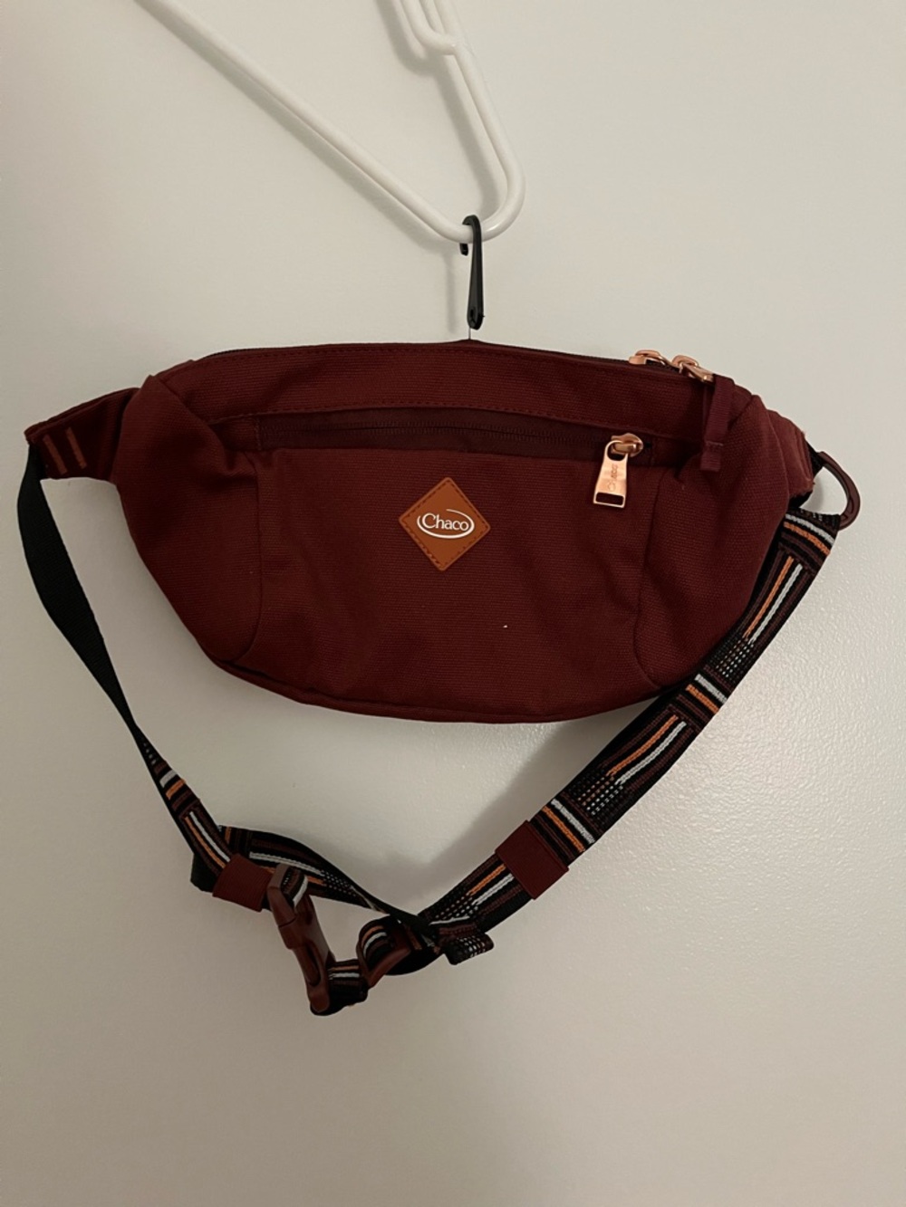 Chaco Maroon Belt Bag with Patterned Strap